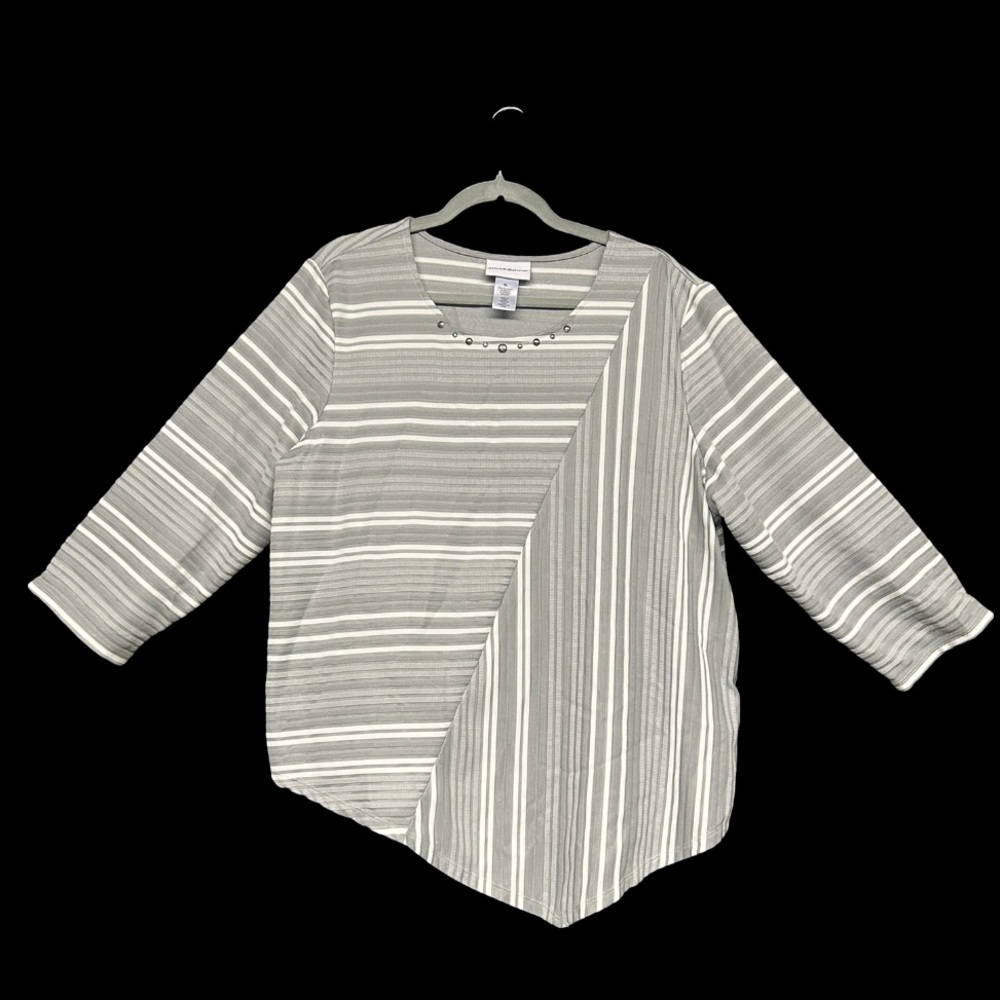 Alfred Dunner, Grey & White Blouse